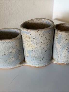 Handcrafted Speckled Ceramic Trio Caddy - Blue Cream